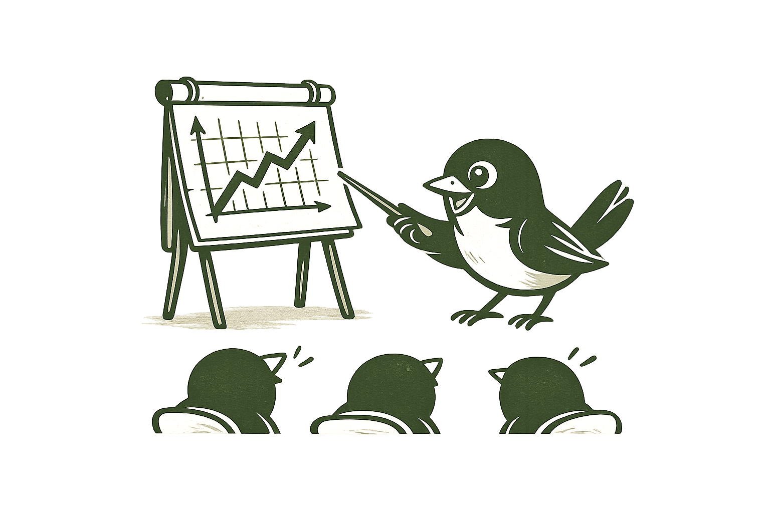 Wren presenting an upward chart of how its posts are landing