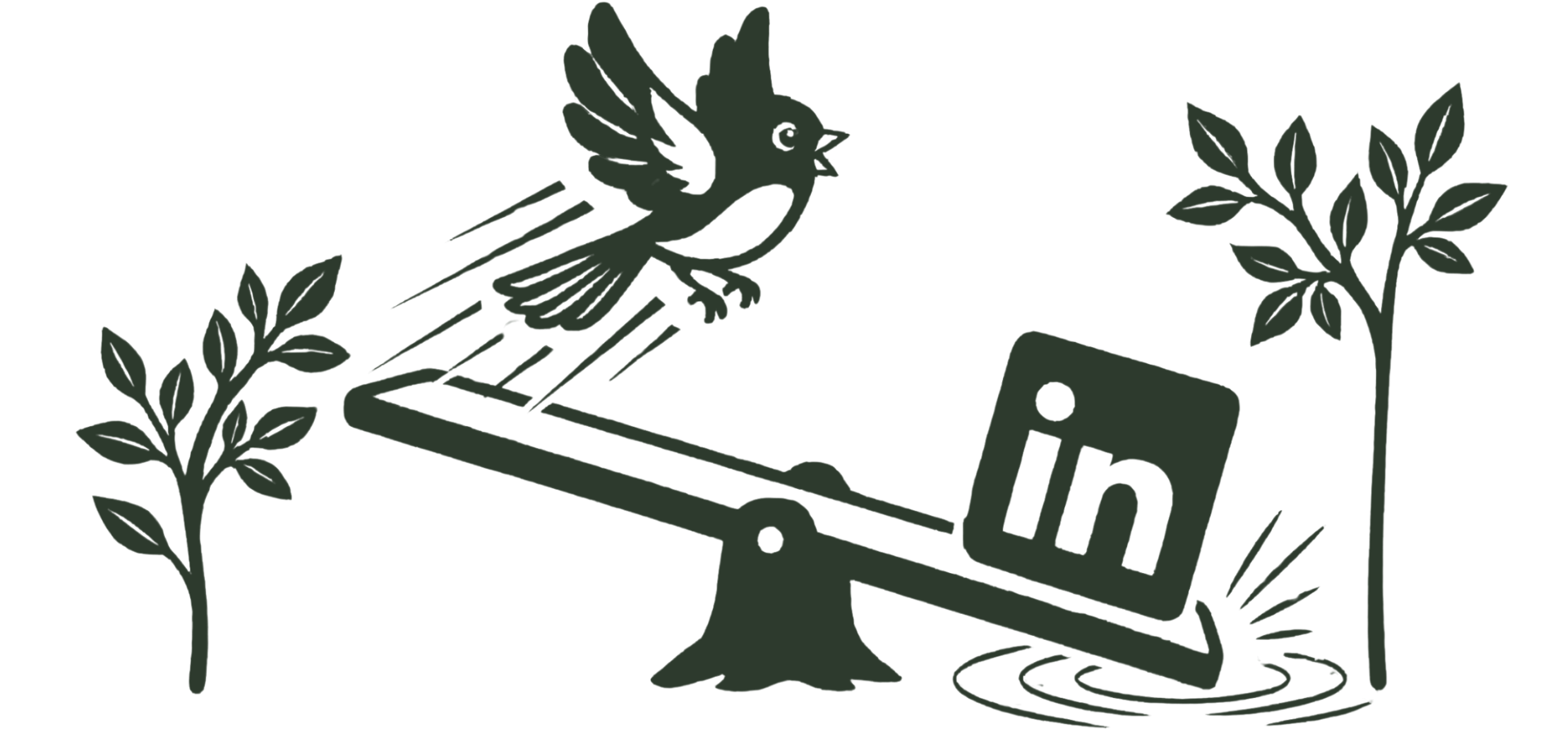 Wren launched skyward by a LinkedIn block on a seesaw