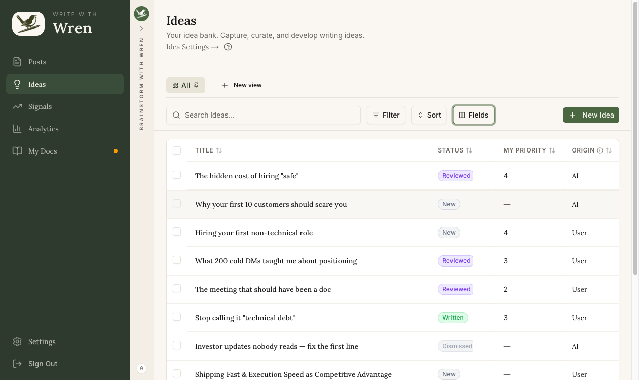 Wren's idea bank and brainstorm