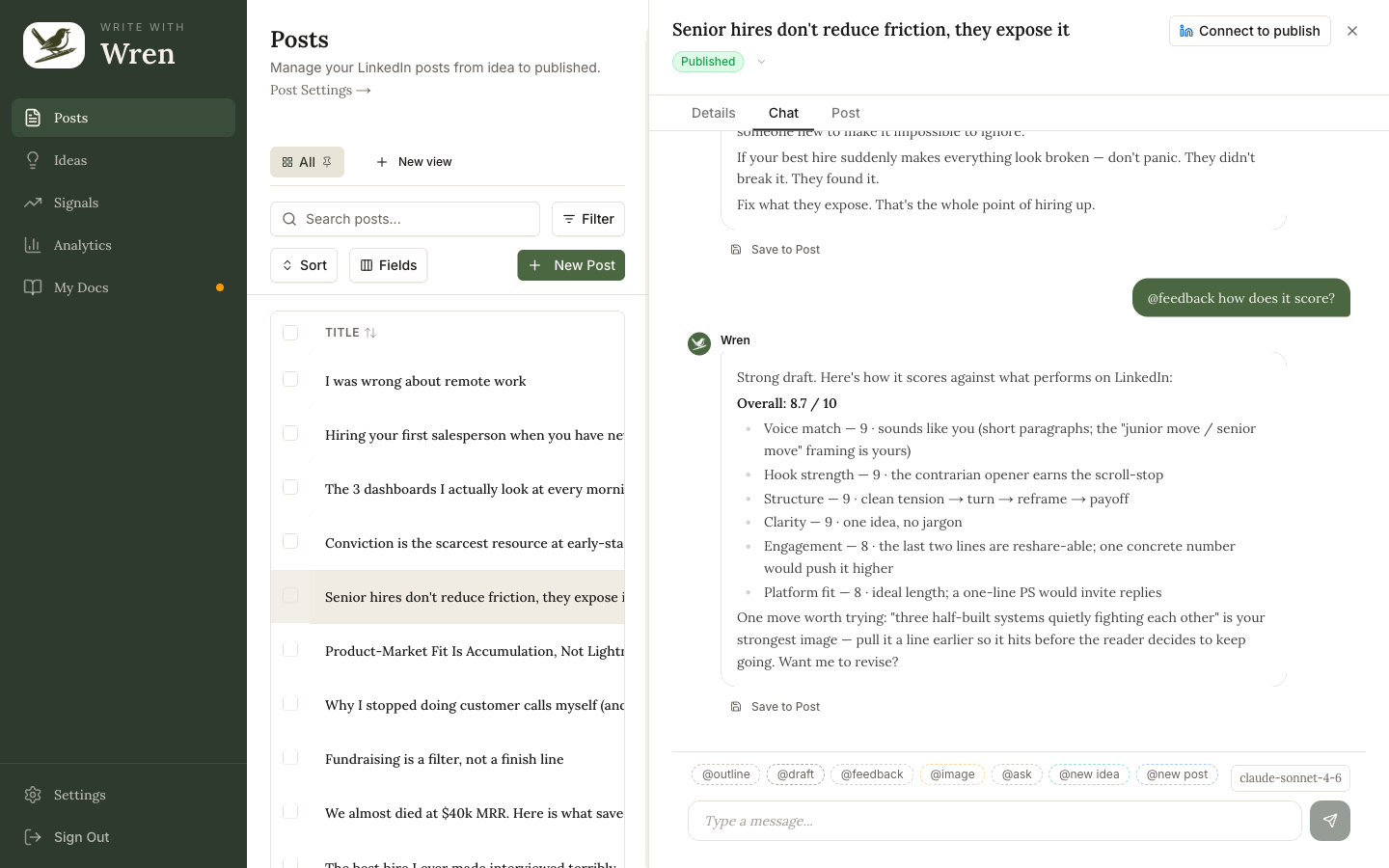 Writing chat with the built-in critic score